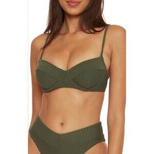 Becca Women's Textured Dark Green Bikini Top - Adjustable Straps Underwire Swimw